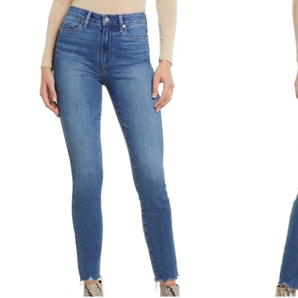 Paige Hoxton Ankle Jeans Women 29‎ Blue High Rise Raw Hem Skinny Stretch Denim